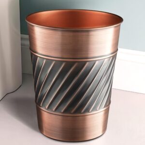 Monarch Abode 39628 Handcrafted, Wave Embossed, Metal Wastebasket Trash Can for Home Office Bedroom, Decorative Wastebasket, Modern Bathroom Decor, Durable, Antique Copper Finish