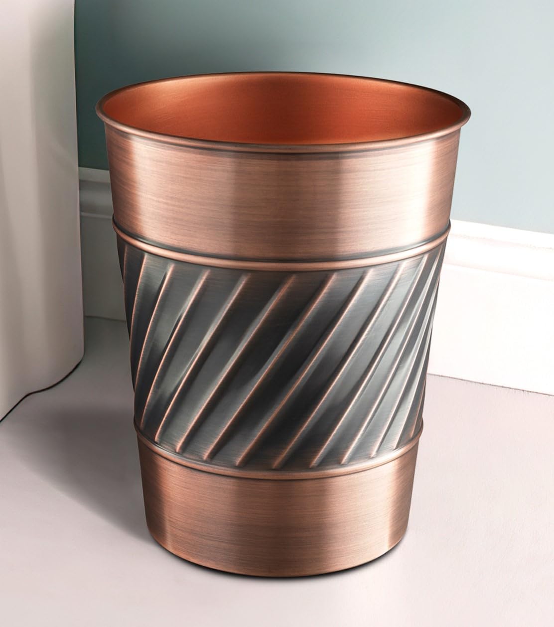 Monarch Abode 39628 Handcrafted, Wave Embossed, Metal Wastebasket Trash Can for Home Office Bedroom, Decorative Wastebasket, Modern Bathroom Decor, Durable, Antique Copper Finish