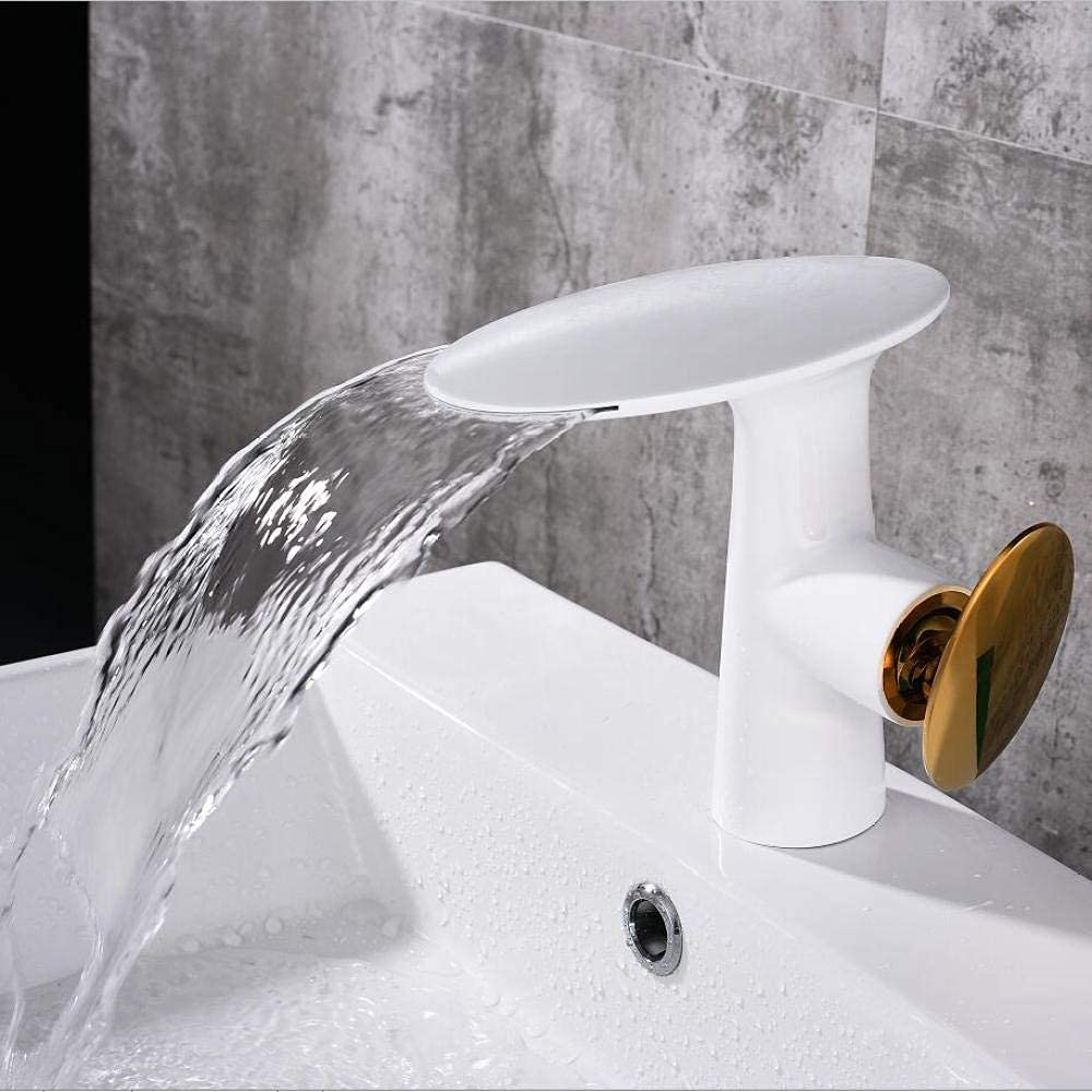 LUOFDCLDDD Water-Tap Bathroom Sink Tap Kitchen Sink Tap Basin Faucets Waterfall Faucet Bathroom Faucet Single Handle Basin Mixer Tap Bath Faucet Brass Sink Water Crane/Whit and Gold