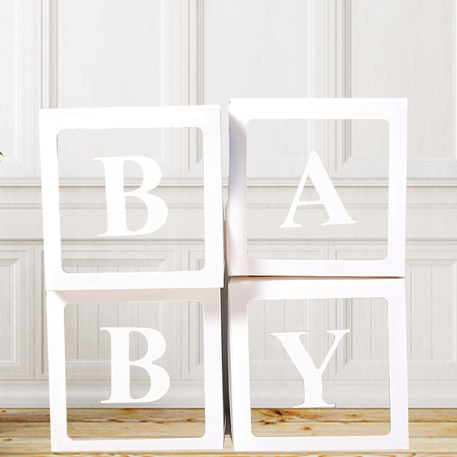 Baby Boxes for Baby Shower with 30 Letters(A-Z+BABY),Baby Shower Decorations Transparent Balloon Boxes Backdrop Baby Blocks for Baby Boy or Girl Shower 1st Birthday,Bridal Shower, Gender Reveal