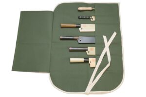 yoshihiro cotton knife pouch/bag japanese sushi chef knife accessories (6 slots, olive-green)