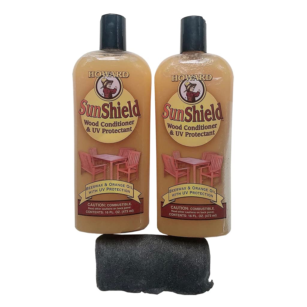 Howard Sunshield Wood Conditioner and UV Protectant Pack of 2, Bundled with Steel Wool