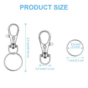 104PCS Swivel Snap Hooks with Key Rings, Metal Lobster Claw Clasp, Keychain Rings for Crafts(Silver, 1.37inch(36mm)