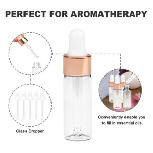 USRommaner 35 Pack,5ml Clear Sample Essential Oil Dropper,Empty Glass Dropper Vials With Rose-Gold Cap,Glass Pipette Liquid Travel Perfume Liquid Holder Container-Pipette,Funnel,included