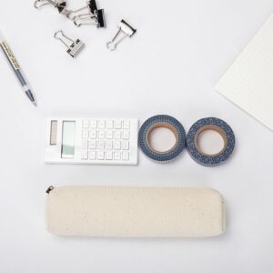 YONBEN Canvas pencil case cartucheras esc olar korean style college student texture pencil case ins simple case (Beige, S)