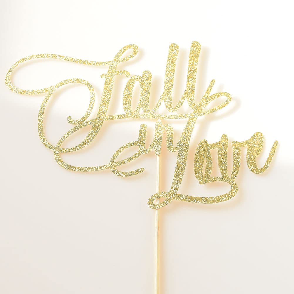 Fall in Love Cake Topper for Wedding Bridal Shower Engagement Bachelorette Party Decorations Gold Glitter