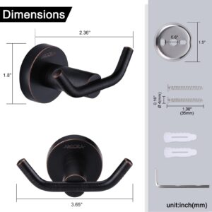 ARCORA Oil Rubbed Bronze Towel Hooks, SUS 304 Stainless Steel Double Wall Hooks, Heavy Duty Robe Hooks, Bathroom Towel Hooks for Wall