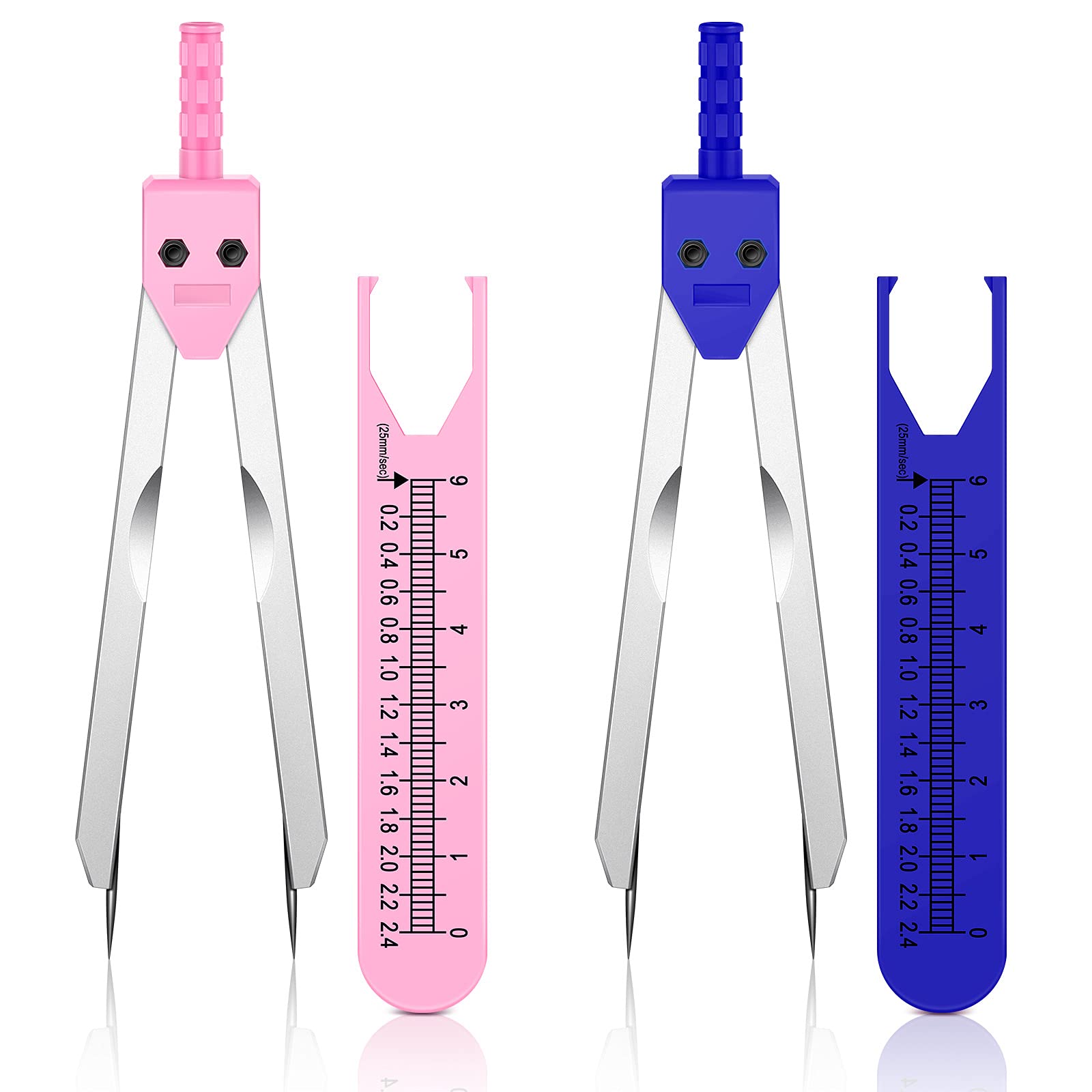 EKG Caliper ECG Calipers Measuring Tool with Ruler Electrocardiogram Drafting Divider for Nursing (Blue, Pink,2 Pieces)