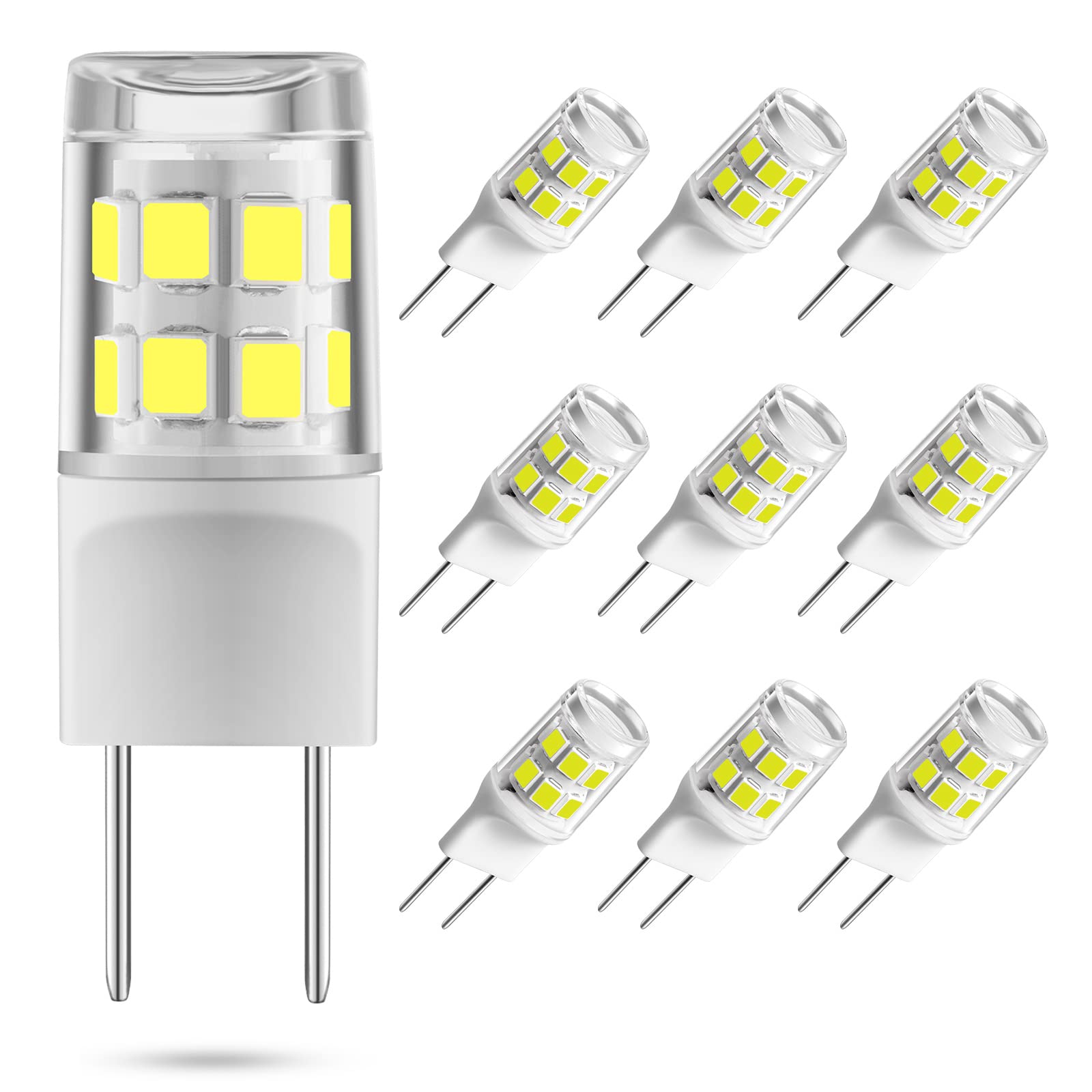 Sriomny G8 LED Bulb 2W Equivalent to 20W Halogen Bulb, T4 JCD Type Two-pin G8 Base, AC 120V G8 Natural White 4000K, Non-dimmable, Suitable for Cabinet Lighting, Indoor Lighting (10 Pack)