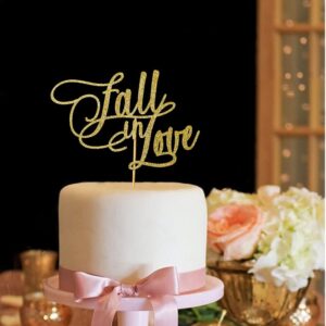 Fall in Love Cake Topper for Wedding Bridal Shower Engagement Bachelorette Party Decorations Gold Glitter