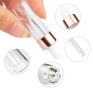 USRommaner 35 Pack,5ml Clear Sample Essential Oil Dropper,Empty Glass Dropper Vials With Rose-Gold Cap,Glass Pipette Liquid Travel Perfume Liquid Holder Container-Pipette,Funnel,included