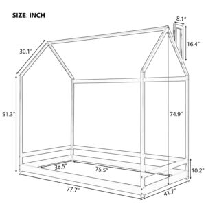 Twin House Bed, Floor Bed, Tent Bed, Wood Bed Frame with Roof for Toddlers Kids Boys Girls Teens, Box Spring Needed, Natural