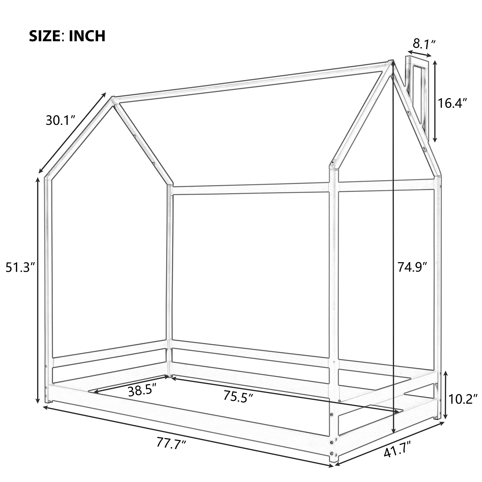 Twin House Bed, Floor Bed, Tent Bed, Wood Bed Frame with Roof for Toddlers Kids Boys Girls Teens, Box Spring Needed, Natural