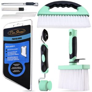 pinstone 15pc wallpaper smoothing tool kit: multi-use wallpaper squeegee, silicone seam detail roller, wallpaper smoothing & glue brush for peel and stick backsplash tiles adhesive contact paper vinyl