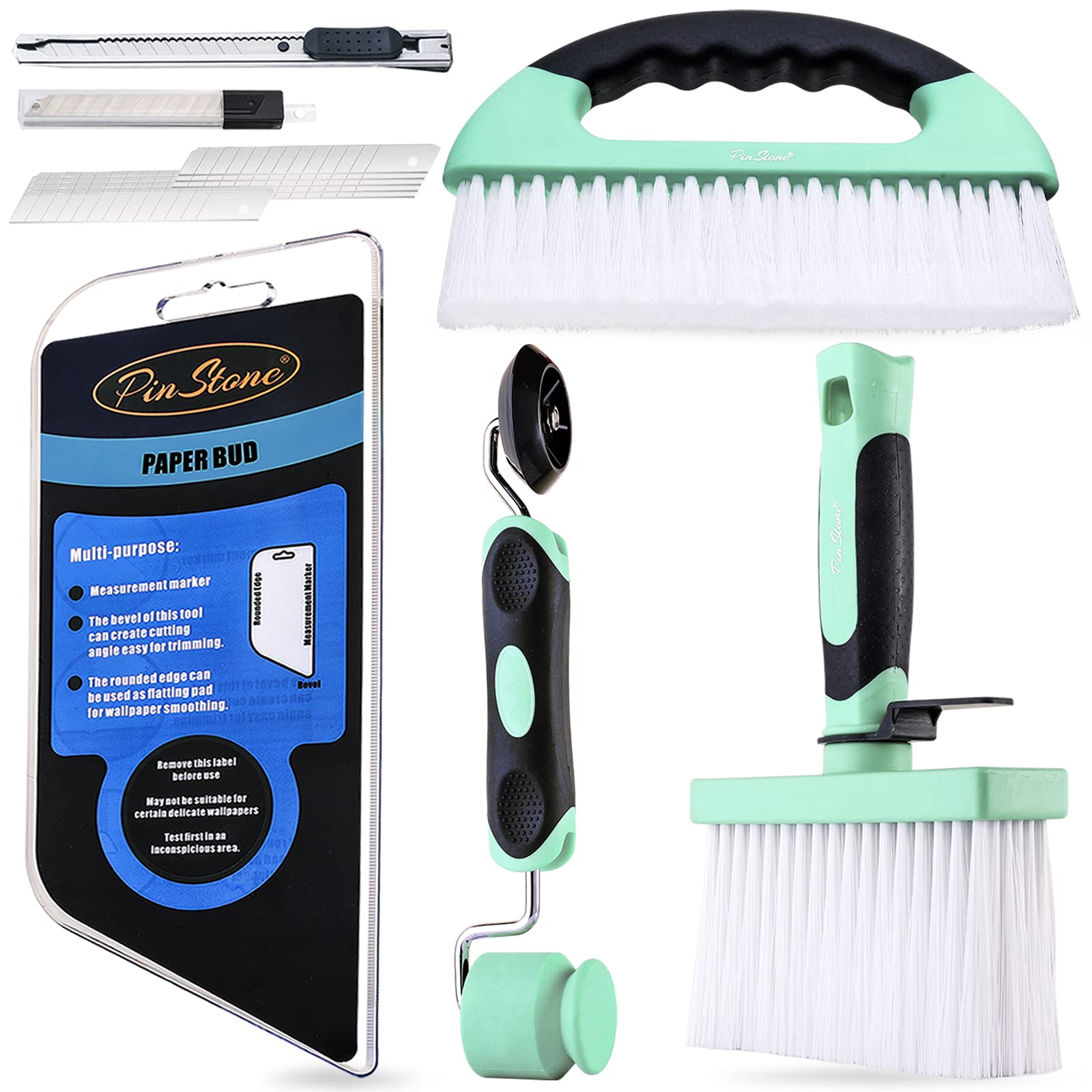 PinStone 15PC Wallpaper Smoothing Tool Kit: Multi-use Wallpaper Squeegee, Silicone Seam Detail Roller, Wallpaper Smoothing & Glue Brush for Peel and Stick Backsplash Tiles Adhesive Contact Paper Vinyl