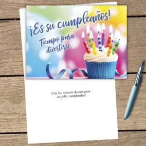 25 Feliz Cumpleaños Cards - Spanish Birthday Cards with Festive Cupcake Design - 26 White Envelopes - FSC Mix