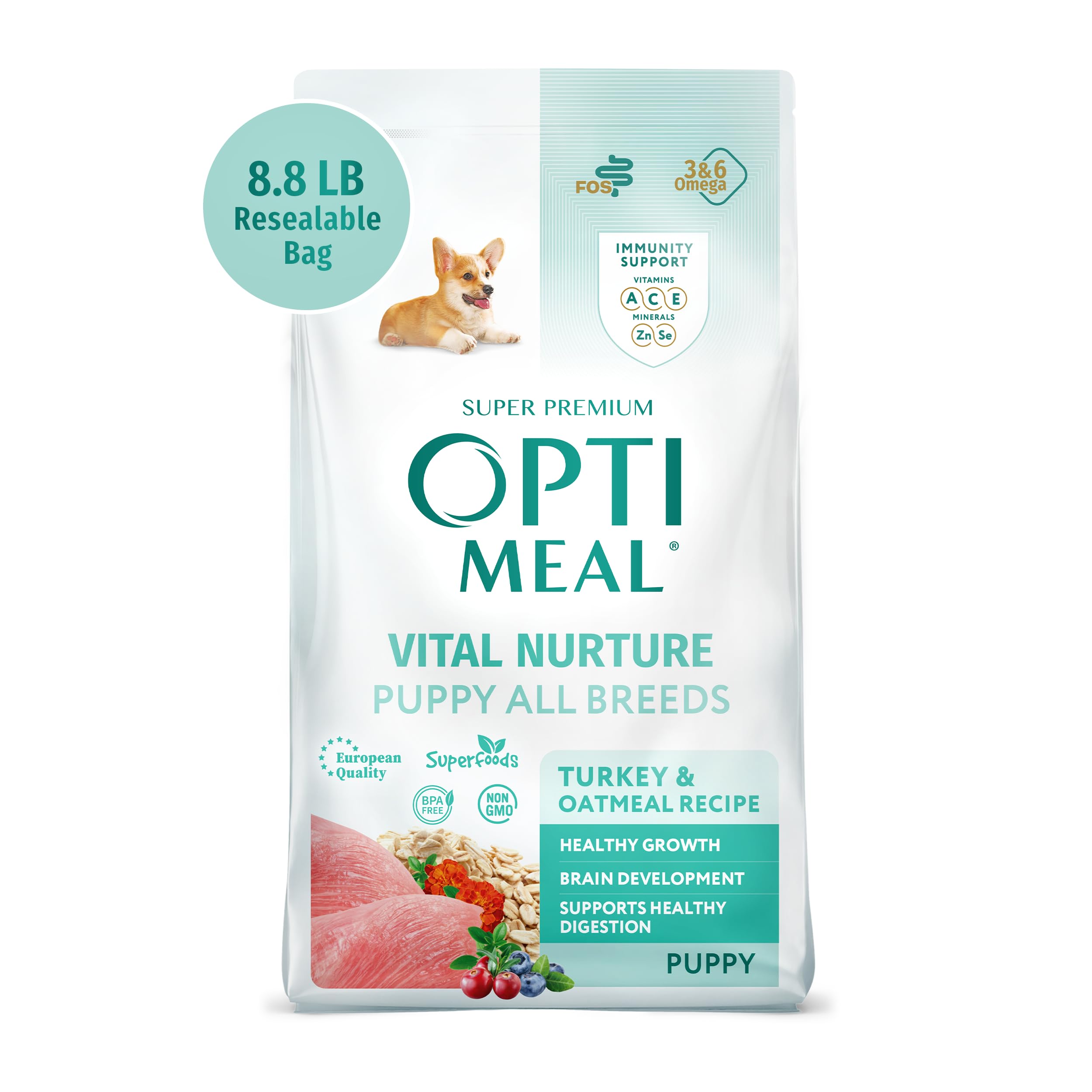 OPtimeal Natural Dog Food for Puppies - Proudly Ukrainian - Delicious Dry Puppy Food Recipe, Puppy Dog Food for Healthy Growth and Development8.8 lbsTurkey & Oatmeal