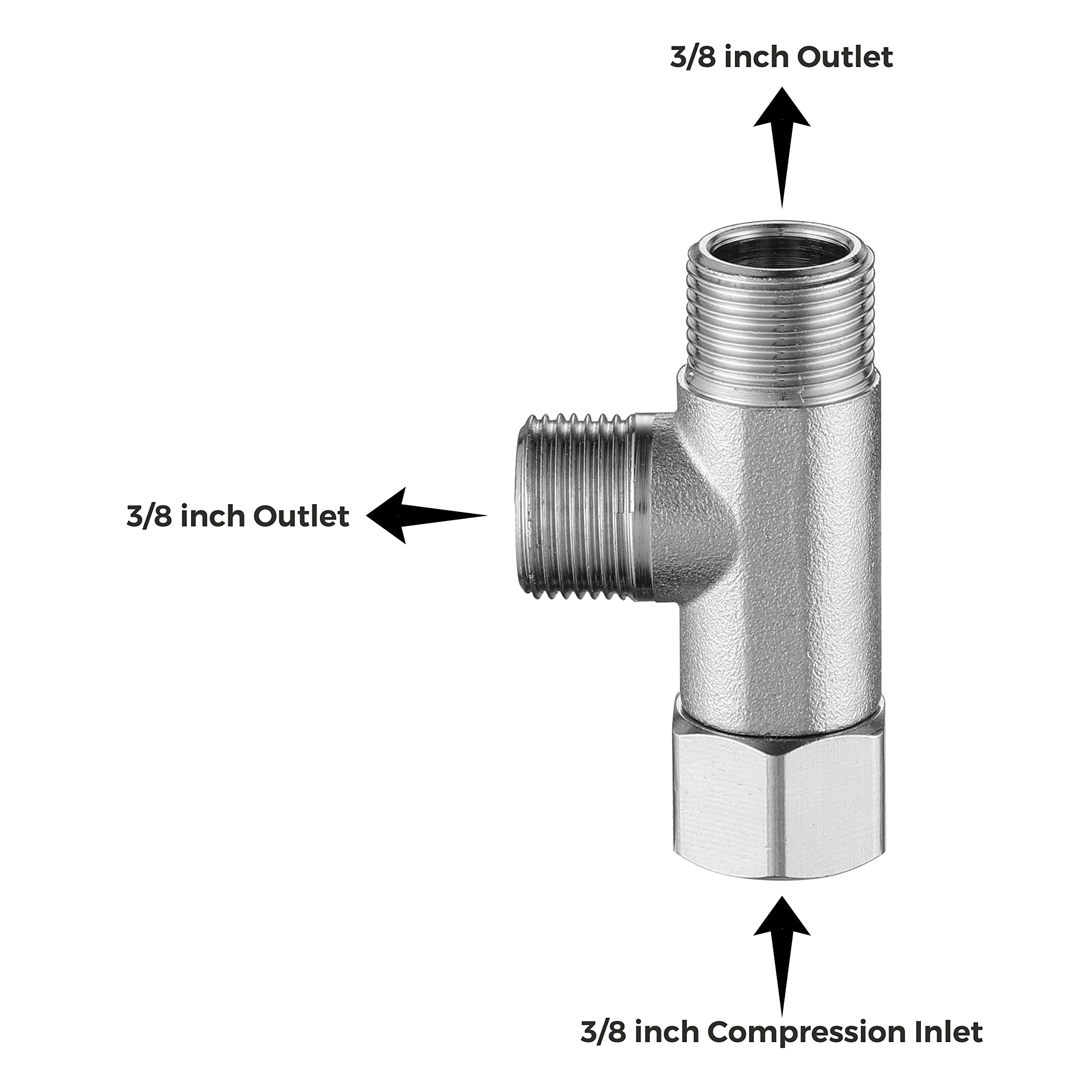 3/8 Compression Tee Valve, Standard Angle Tee Valve, 2 PCS Brass Tee Adapter 3 Way Valve Compression 3/8'' Inlet and 3/8'' Outlet, Brass Angle Stop Valve, 3/8 Add-A-Tee Valve Connector