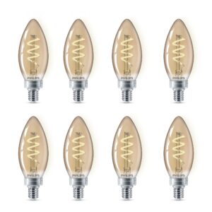 Philips LED Vintage Flicker-Free Amber Spiral B11 Dimmable, Eyecomfort Technology, 225 Lumen, Amber Light(2000K), 3.5W=25W, Title 20 Certified, E12 Base, 8-Pack (565804)