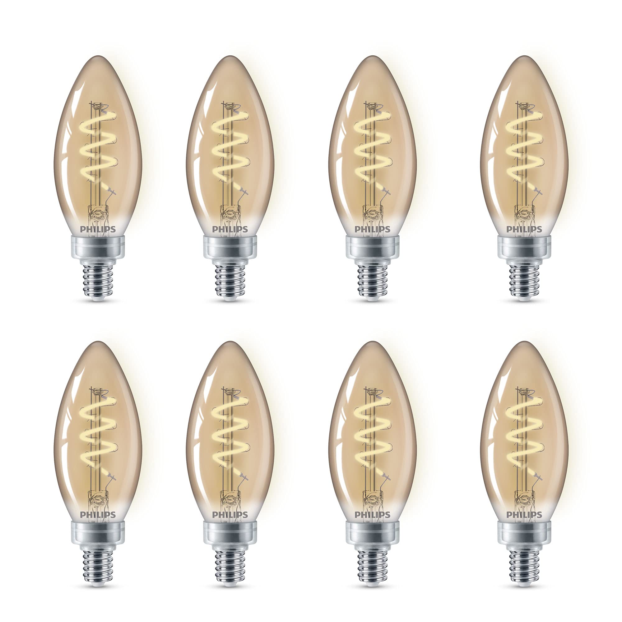 Philips LED Vintage Flicker-Free Amber Spiral B11 Dimmable, Eyecomfort Technology, 225 Lumen, Amber Light(2000K), 3.5W=25W, Title 20 Certified, E12 Base, 8-Pack (565804)