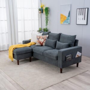 Panana Convertible Sectional Sofa Couch Modern L-Shaped Couch 3 Seat Fabric Sofa for Small Space (Grey)