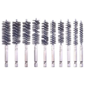 wenora 10 pcs bore brush for drill, drill wire bore brush, stainless steel bore brush set witn 1/4 inch hexshank, drill wire brush for power drill impact driver