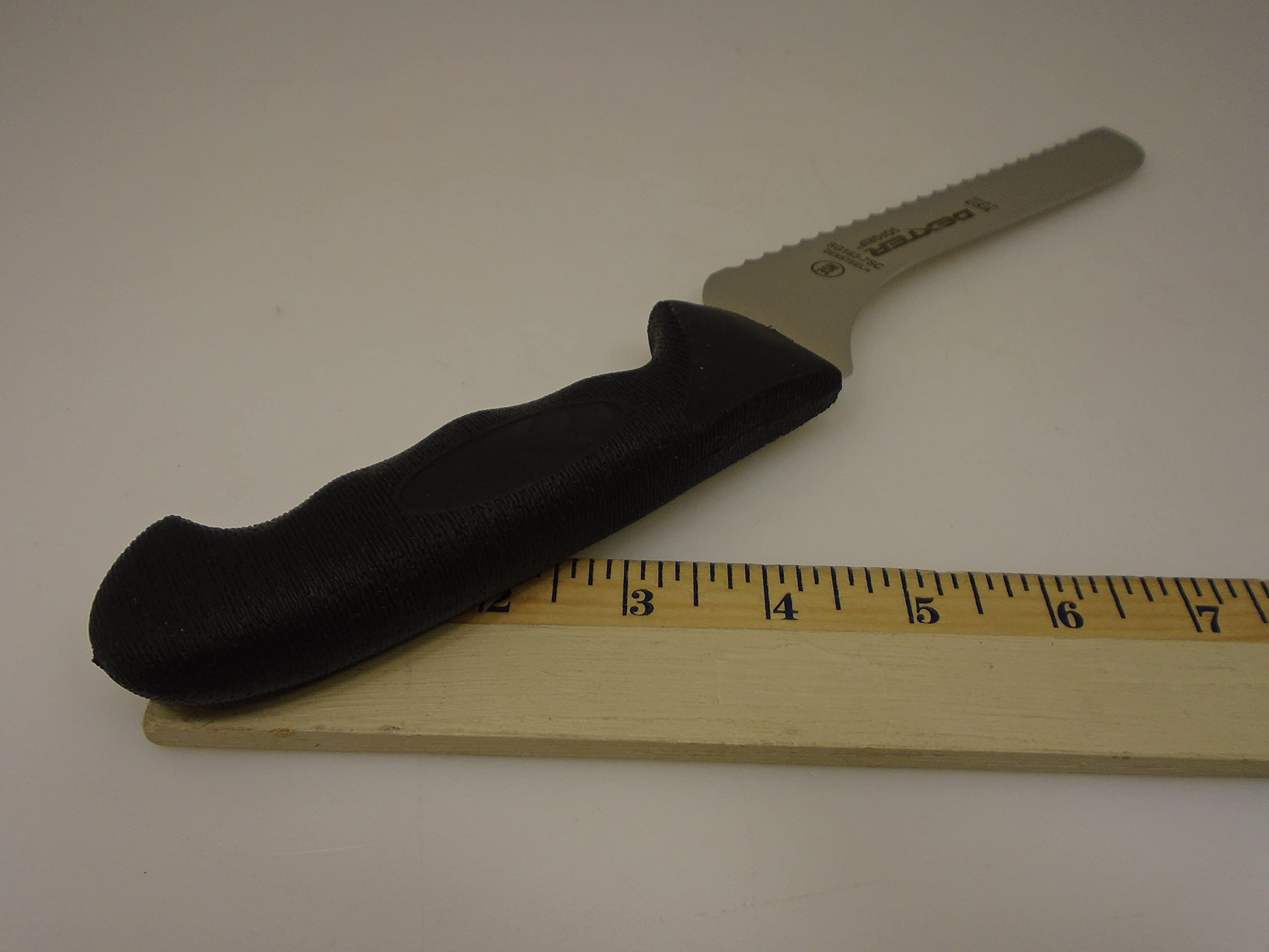 Made in USA 7 inch Offset Scalloped Edge Bread Knife Black Handle SG163-7SC