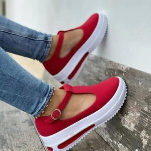 Women Fashion Wedge Sneakers Platform Buckle Strap Sandals Ladies Cusual Solid Shoes Red