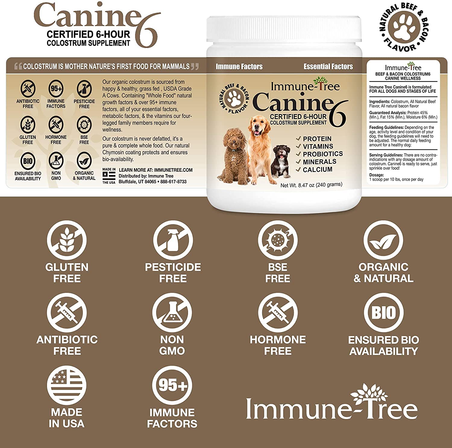 Immune-Tree Bovine Colostrum for Dogs & Puppies | Immune System Booster Supplement | Relief for Allergies, Skin Itch, & Hot Spots | Prebiotics & Probiotics Support Digestion | Made in USA (Small)