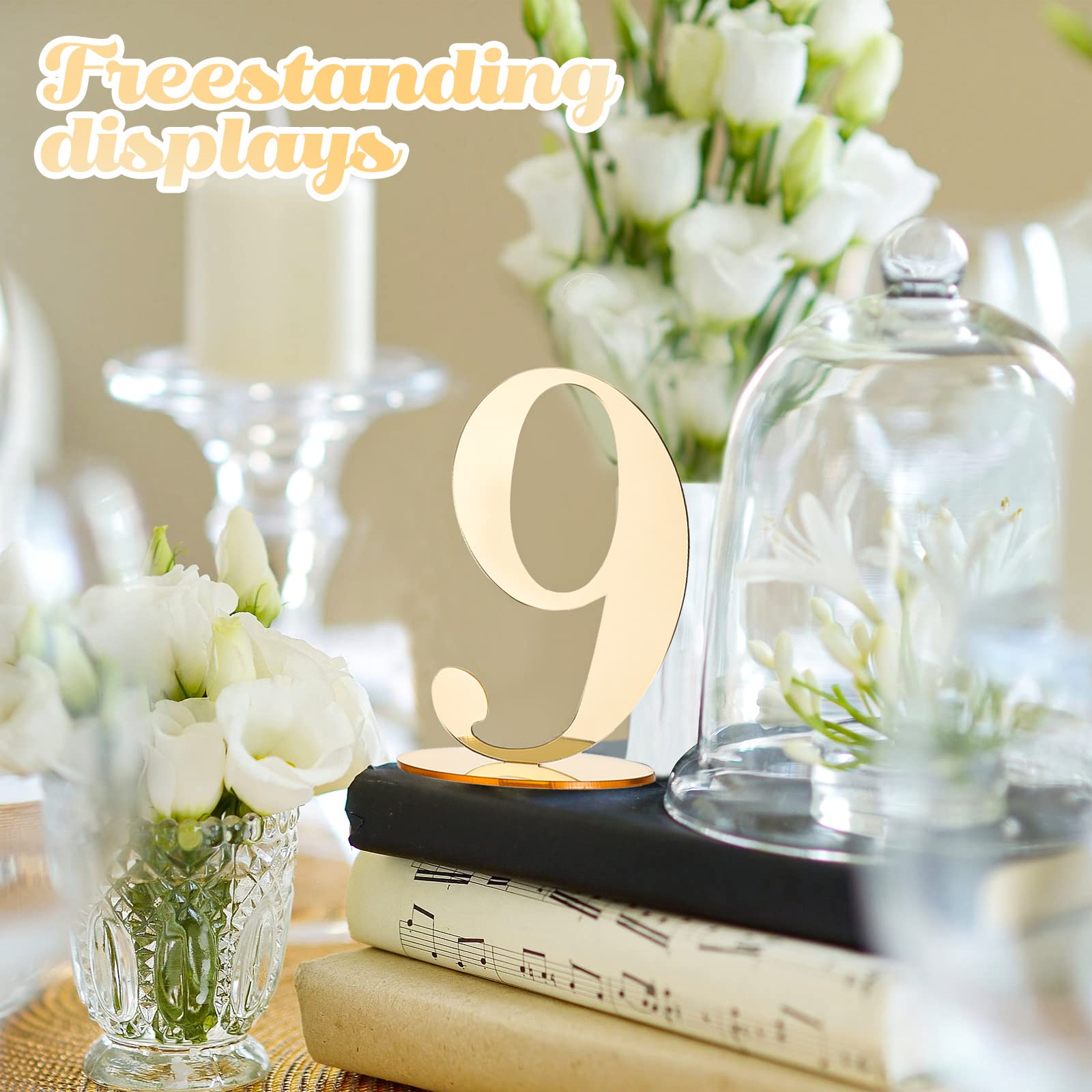 Table Numbers Wedding Table Numbers Acrylic Table Numbers for Wedding Reception Table Numbers Stands with Holder Base Elegant Mirror Table Numbers for Wedding Party Event Catering (Gold)