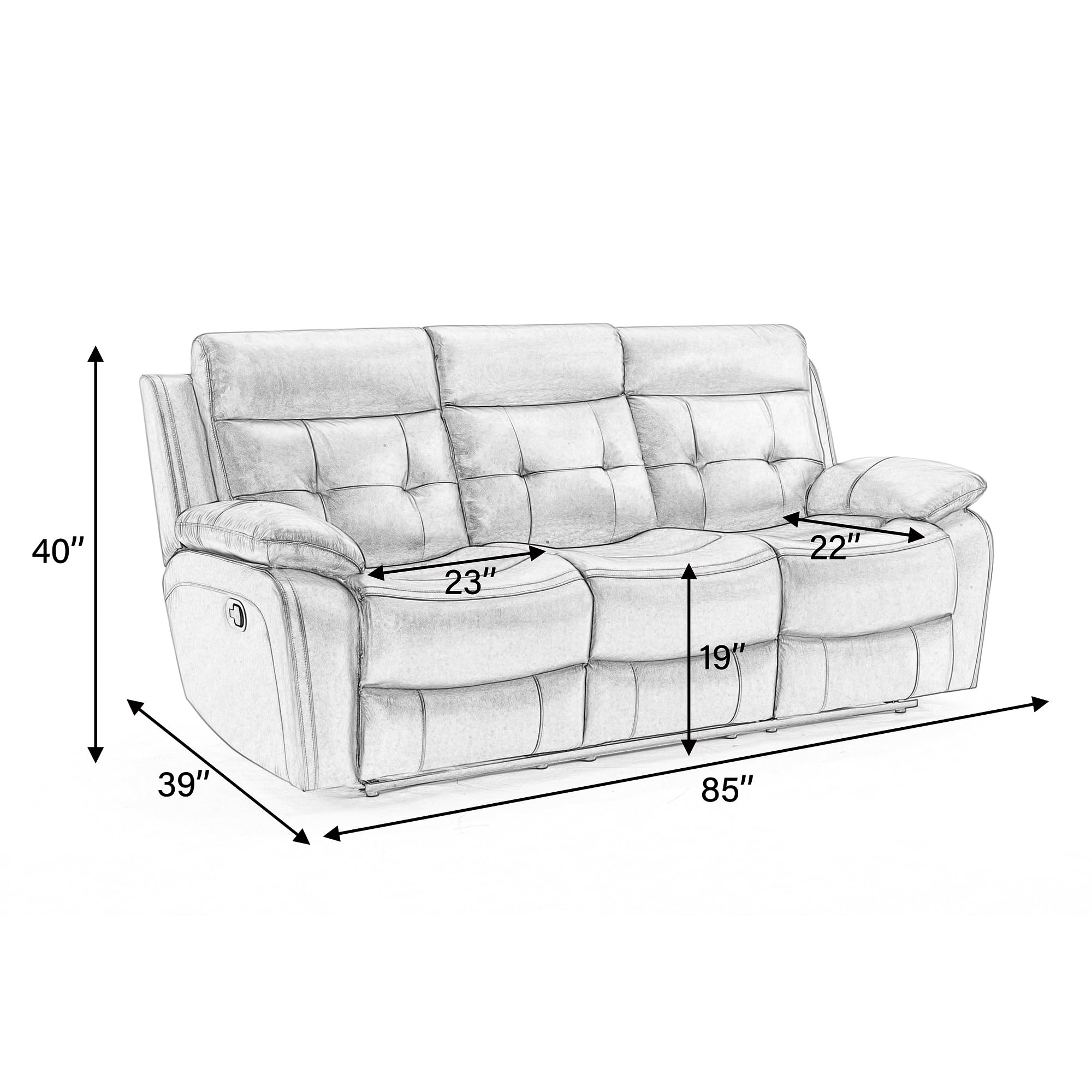 Familymill Genuine Leather Manual Reclining Sofa Couch with Drop Down Table, Stainless Steel Cupholders, and Magazine Bag for Living Room Home Theater Office