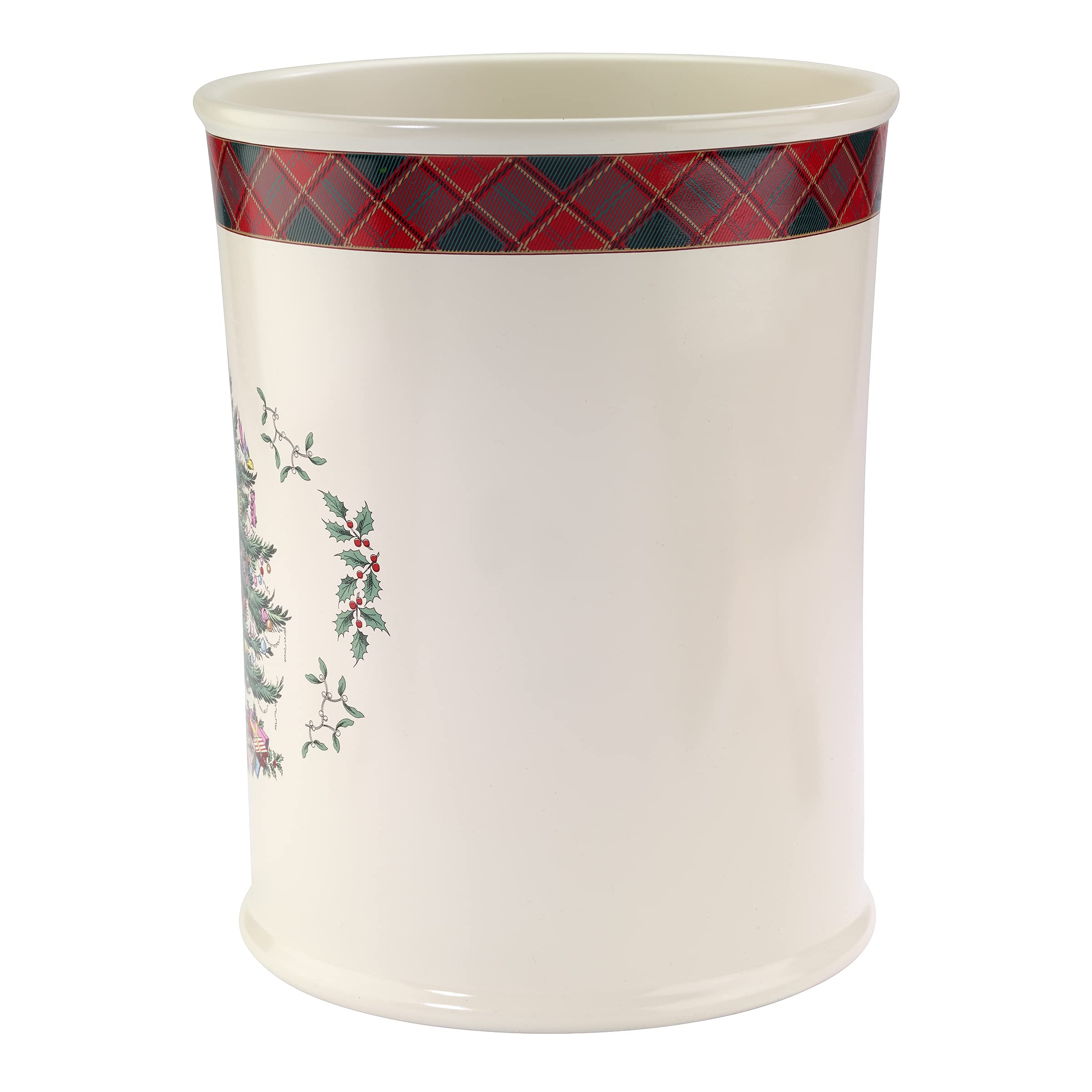 Spode - Waste Basket, Decorative Trash Can, Guest Bathroom Essentials, Holiday Home Decor Christmas Tree Tartan Collection