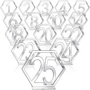 jetec table numbers wedding acrylic table numbers hexagon wedding numbers hollow out reception stands seat numbers with holder base for wedding party event catering decoration (silver)