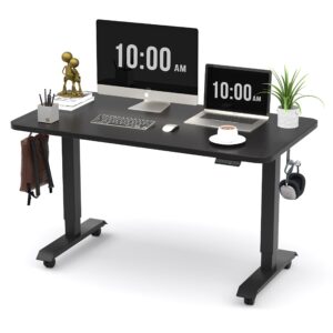 monomi electric height adjustable standing desk, 48x24 inches, ergonomic home office sit/stand up desk (black steel frame/black top)