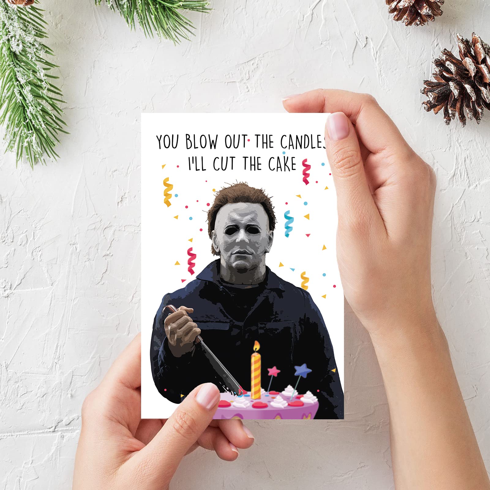 OJsensai Funny Michael Myers Birthday Card, Killer Bday Card for Him Her, Scary Movie Card for Friend