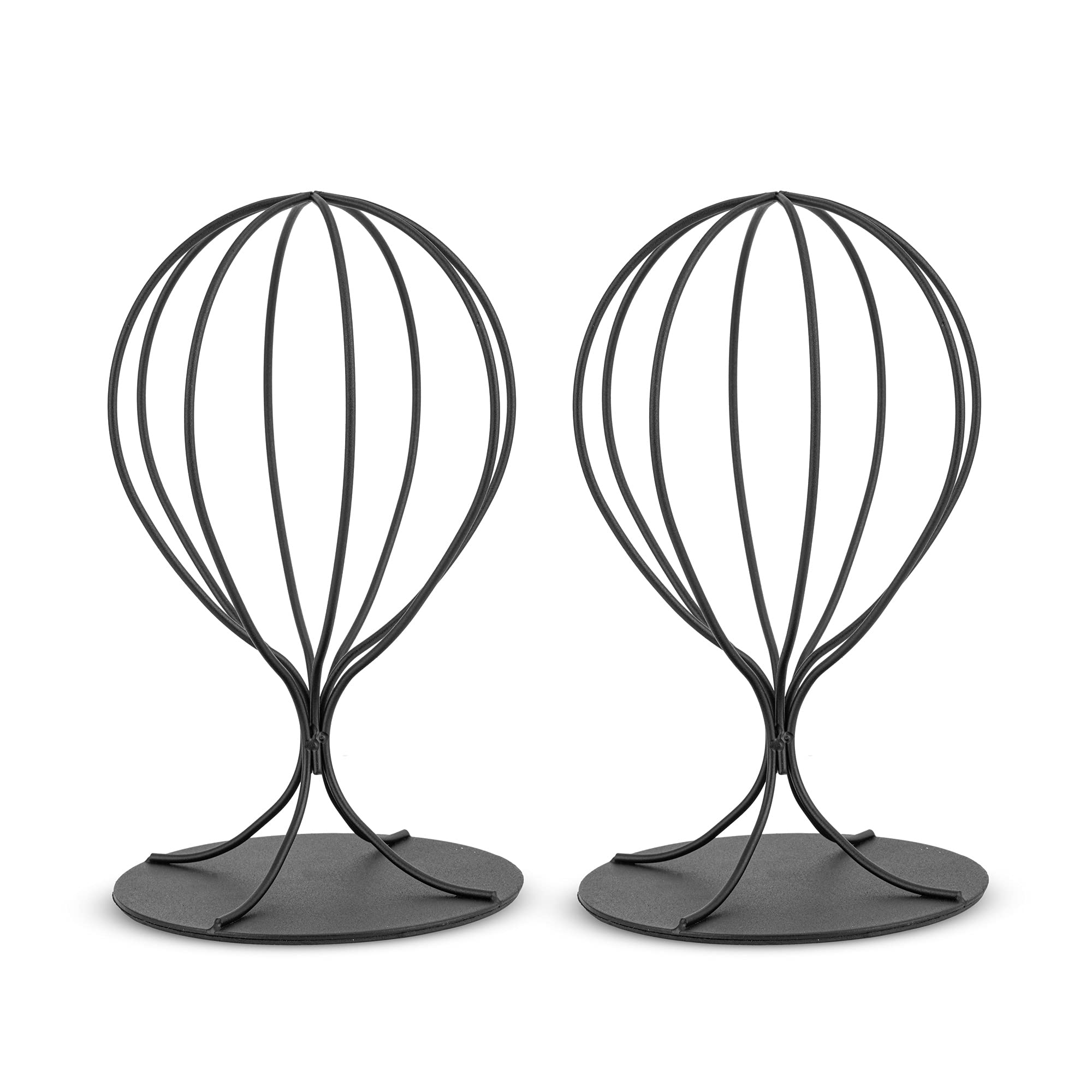 bjewego Black Hat Display Stand - Set of 2 Stylish Women Closet Hat Rack - Sturdy Metal Hat and Wig Holder - Stable Base, Matte Black Finish - Modern Free Standing Table Fedora or Baseball Cap Form