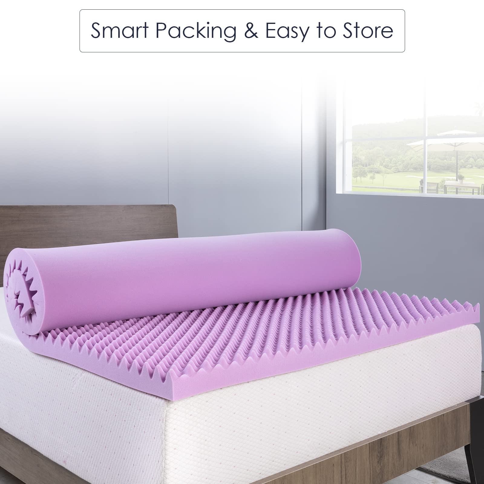 Ganggend 3-Inch Mattress Topper, Egg Crate Memory Foam Mattress Topper with Lavender Infusion, Soft Bed Topper Short Queen (RV Queen) for Camper, Travel Trailer