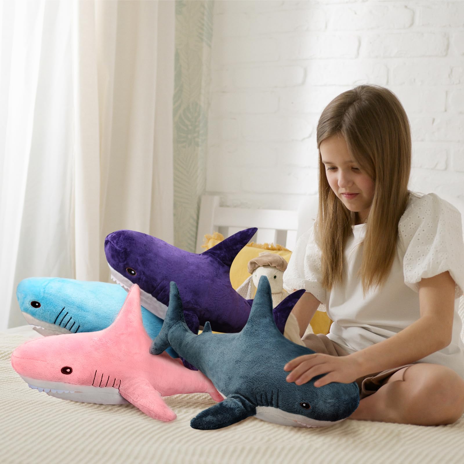 MUPI Shark Stuffed Animal 39“ Shark Plush Soft Squishy Shark Toys Shark Plush Pillows, Perfect Stress Relief，Room Decoration for Boys and Girls Shark Plushies for Kids（Dark Blue）