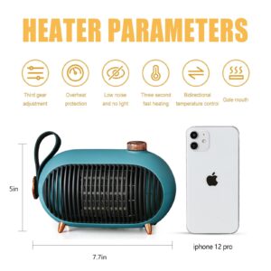 METKIIO Portable Mini Small Space Heater for Home and Office – Energy-Efficient with Overheating Protection – Retro Heater for Bedroom, Camping Tent, RV Trailer,Green