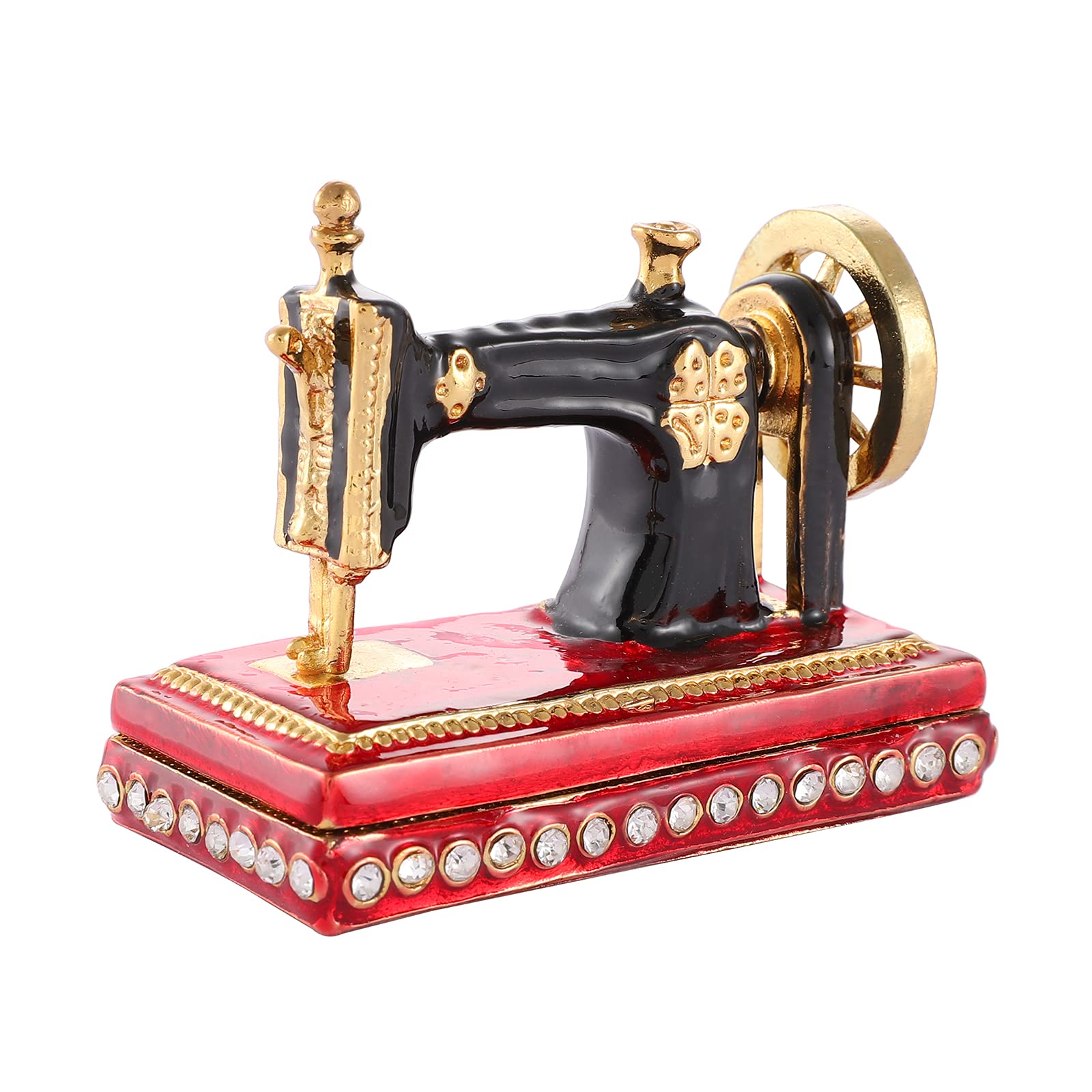 QIFU Vintage Sewing Machine Style Red Mini Enamel Trinket box Hinged, Unique Gfit for Family