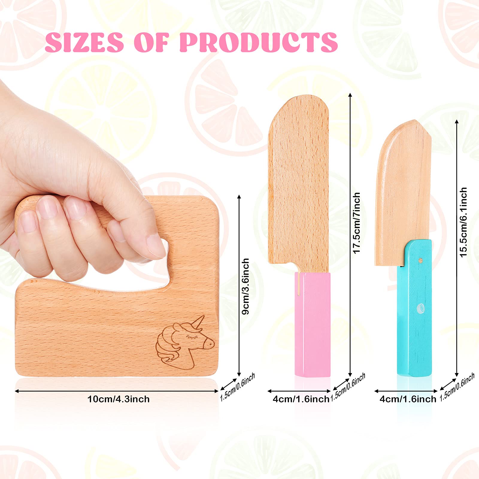 3 Pieces Wooden Kids Knife Set Wooden Kids Knife for Cooking Children's Safe Knifes Serrated Edges Kids Knife Cute Kids Shape Kitchen Tools for Cutting Veggies Fruits Salad Cake (Unicorn Style)