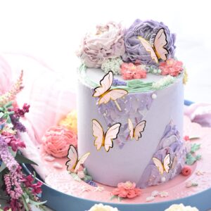 40Pcs Glitter Butterfly Decorations Supplies Golden 3D Butterfly Birthday Cake Toppers Rainbow Cupcake Toppers Butterfly Wall Stickers Room Decorations