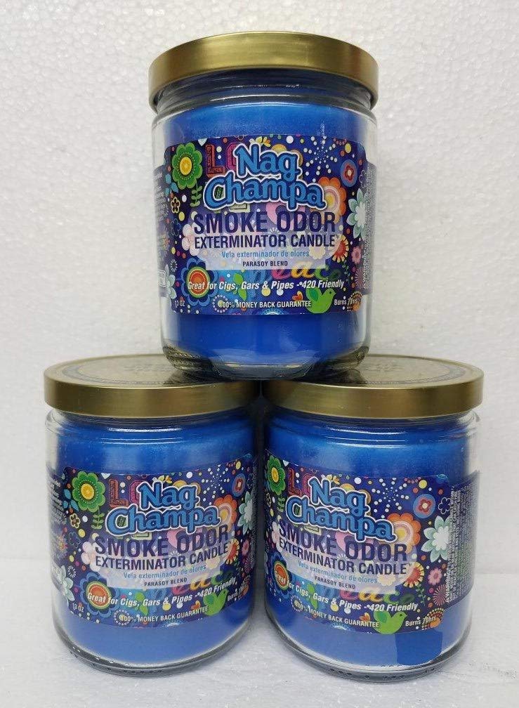 Smoke Odor Exterminator 13oz Jar Candle,Nag Champa Set of 3 Candles.