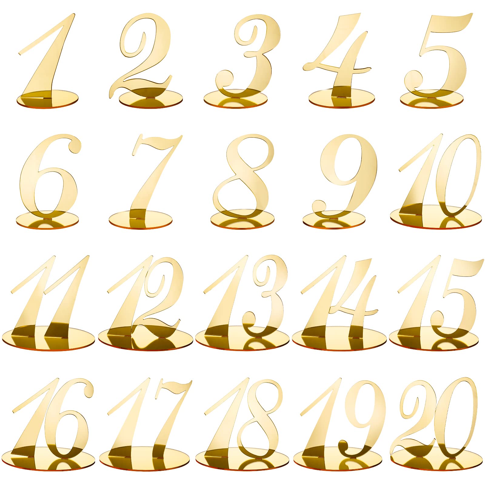 Table Numbers Wedding Table Numbers Acrylic Table Numbers for Wedding Reception Table Numbers Stands with Holder Base Elegant Mirror Table Numbers for Wedding Party Event Catering (Gold)