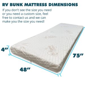 Foamma 4" x 48" x 75" Mattress for RV with Water Resistant Organic Cotton Cover, Firm High Density Foam, USA Made, CertiPUR-US Certified Foam