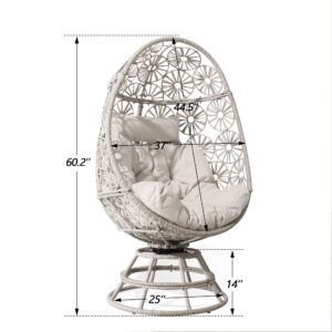 Ulax furniture Wicker Egg Chair, Nest Basket Indoor/Outdoor Lounger for Patio, Backyard, Living Room, Swivel Egg Chair with Cushion (Beige)