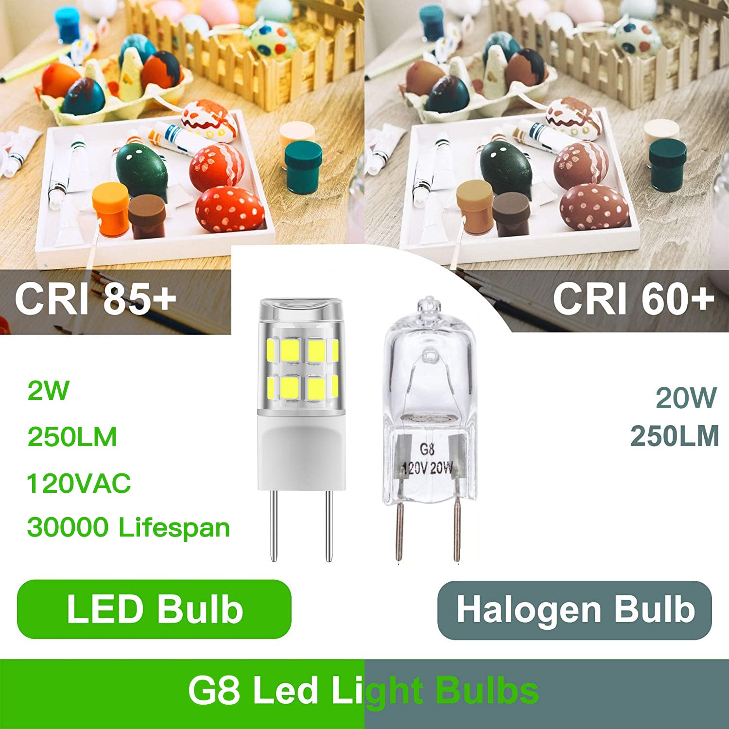 Sriomny G8 LED Bulb 2W Equivalent to 20W Halogen Bulb, T4 JCD Type Two-pin G8 Base, AC 120V G8 Natural White 4000K, Non-dimmable, Suitable for Cabinet Lighting, Indoor Lighting (10 Pack)