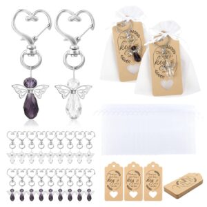 gwhole 20 sets of angel keychain with organza gift bags and thank you favor tags guest return gifts for baby shower, birthday, wedding bridal shower, baptism favors, purple and white