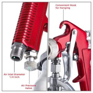 CarBole Suction Paint Sprayer Gun - 1000cc Capacity Cup with 1.3mm 1.7mm 2.0mm Nozzles Professional Air Spray System for Car Furniture Fence Wall (Red)