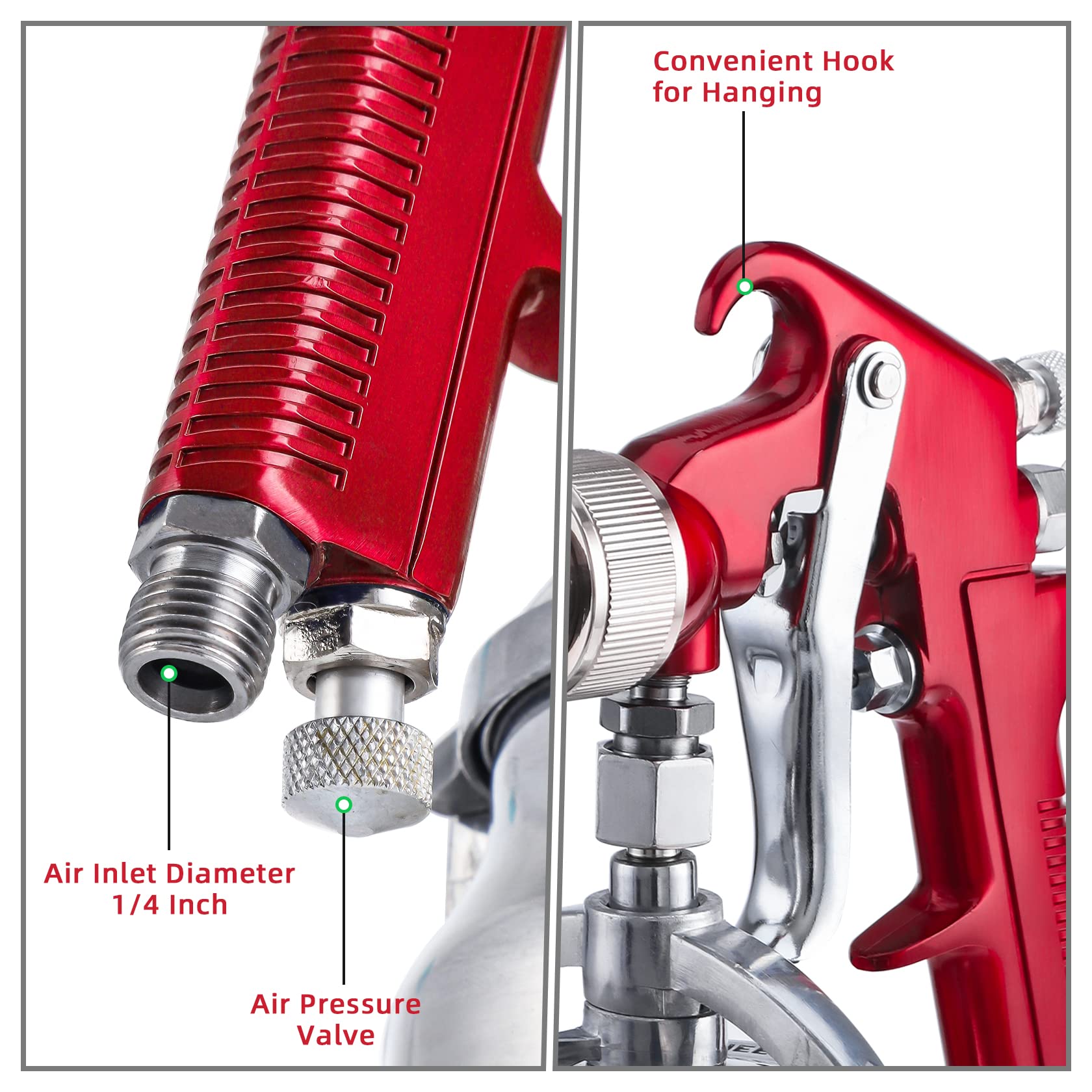 CarBole Suction Paint Sprayer Gun - 1000cc Capacity Cup with 1.3mm 1.7mm 2.0mm Nozzles Professional Air Spray System for Car Furniture Fence Wall (Red)